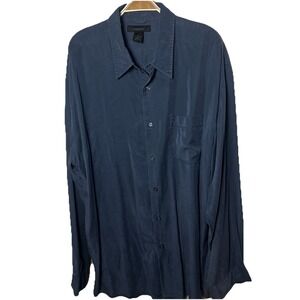 Express Mens Long Sleeve Button Up Shirt XXL Tencel Blue Gray Pocket Camp